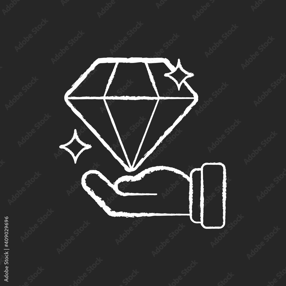 Valuable chalk white icon on black background. Luxury jewelry. Millionaire wealth. Precious gemstone. Hard edge gem. Shining brilliant. Faceted crystal. Isolated vector chalkboard illustration Valuable chalk white icon on black background. Luxury jewelry. Millionaire wealth. Precious gemstone. Hard edge gem. Shining brilliant. Faceted crystal. Isolated vector chalkboard illustration