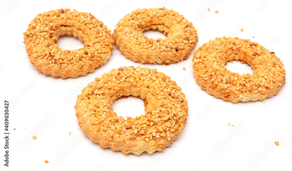 Shortbread cookies with nuts on a white Shortbread cookies with nuts on a white