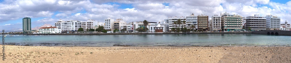 Lanzarote, Spain, January 20, 2020: Panoramic photograph of the city of Arrecife on the island of Lanzarote, Canary Islands