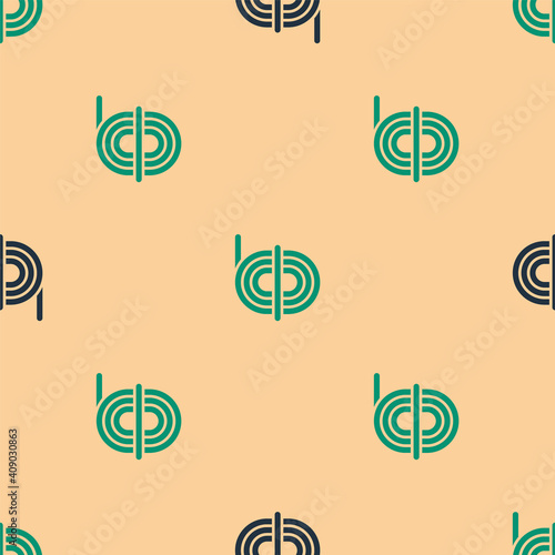 Green and black Climber rope icon isolated seamless pattern on beige background. Extreme sport. Sport equipment. Vector.