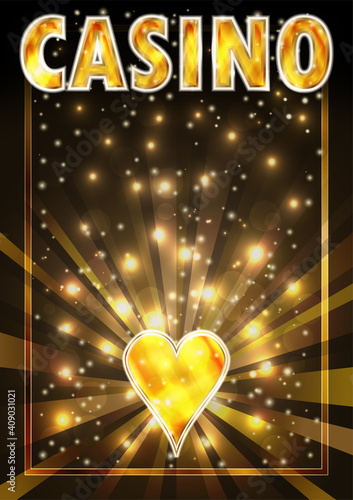 Casino Hearts ace poker golden playing cards, vector illustration