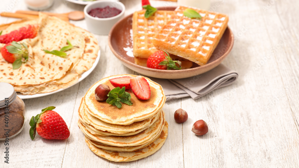 assorted of crepe, waffle and pancake assorted of crepe, waffle and pancake