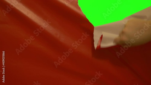 Tearing decorative paper transition on Green screen with Chroma Key and Alpha channel 4K Slow motion 60fps