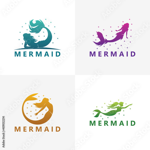 Set mermaid logo template design