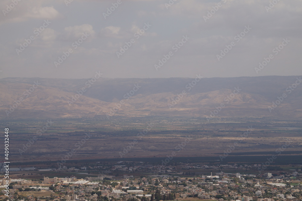 View of the Jordan, the land of Jordan, and the Dead Sea from Jericho