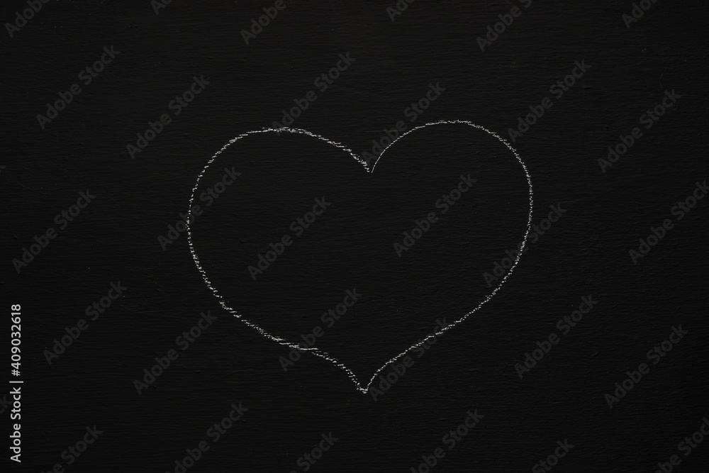 Chalk drawing heart. Blackboard or chalkboard background. Valentines day, love, relationship, attraction concept. Flat lay