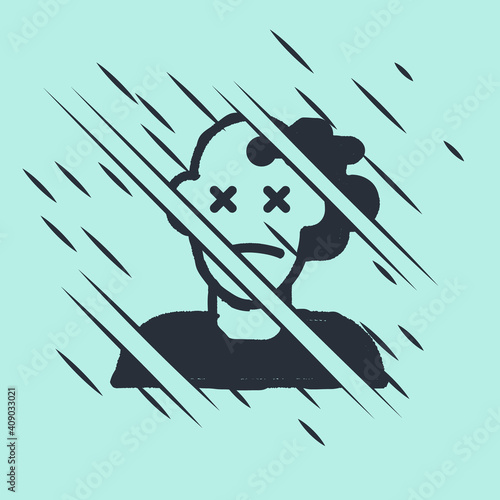 Black Murder icon isolated on green background. Body, bleeding, corpse, bleeding icon. Concept of crime scene. Glitch style. Vector.
