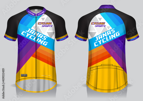 Jersey cycling template design uniform front and back view