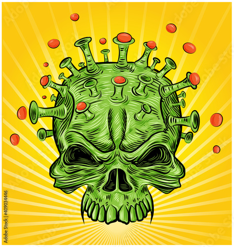 Skull face mutant with coronavirus covid-19. Vector illustration