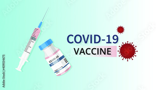 Covid vaccination banner with a bottle of vaccine and syringe