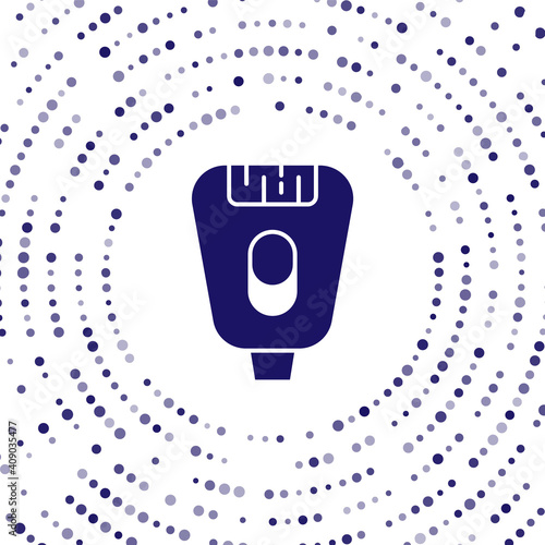 Blue Epilator icon isolated on white background. Depilation by electric razor. Hair removal on the body. Abstract circle random dots. Vector.