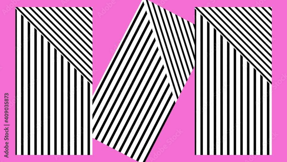 Random rectangular shapes with striped pattern motion on solid pink background. Animated black lines. Random rectangular shapes with striped pattern motion on solid pink background. Animated black lines.
