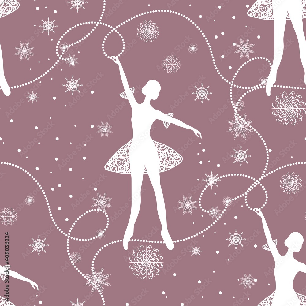 Seamless pattern with the ballerina and snowflakes Seamless pattern with the ballerina and snowflakes