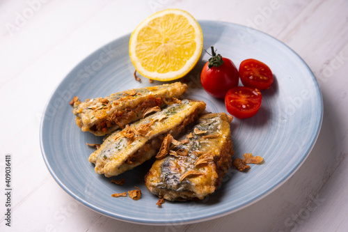 Traditional spanish Tapa Stuffed boquerones from south of Spain.