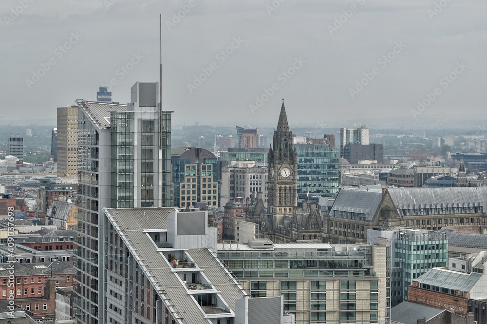 Fototapeta premium city skyline with modern buildings and landmarks. Manchester skyline.