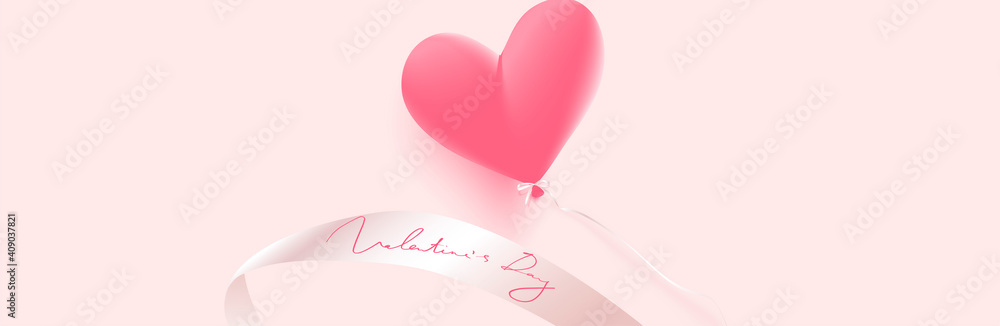 Pink heart shaped balloon, handwritten text Valentine's day. Vector