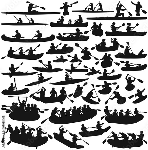 Obraz na plátne kayak canoe and inflatable boats isolated silhouette vector collection