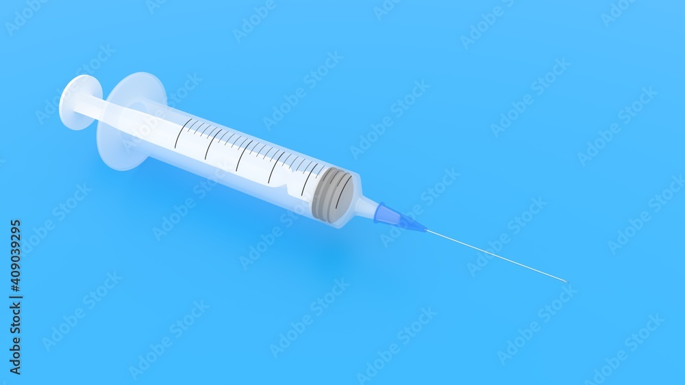 3d render realistic syringe on blue background 3d render realistic syringe on blue background