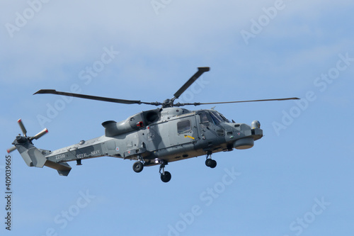 Black Cat RAF helicopter during mid-display at the Southport Airshow 2019