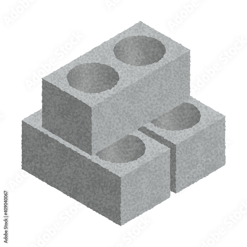 Isometric cinder blocks isolated on white background. Gray bricks. Concrete building blocks icon. Construction. Flat 3d isometric vector cement blocks icon illustration.