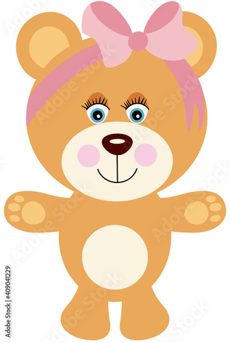 Baby girl teddy bear with a pink bow on head 