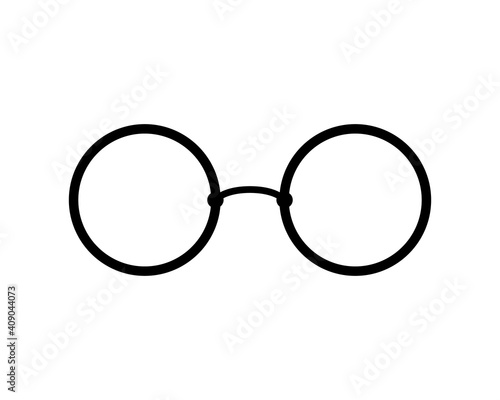 Glasses with round lenses on white background. Vector illustration. Logo and icon.