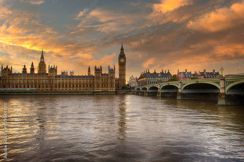 The Big Ben The Palace and the Bridge of Westminster in London at sunset - the United Kingdom Big Ben