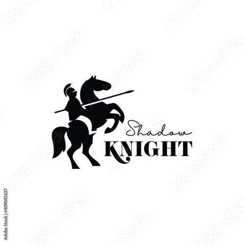 Shadow Knight Silhouette, Horse Warrior Paladin Medieval logo design