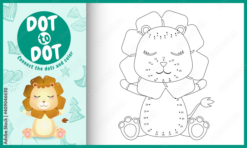 Connect the dots kids game and coloring page with a cute lion character illustration Connect the dots kids game and coloring page with a cute lion character illustration