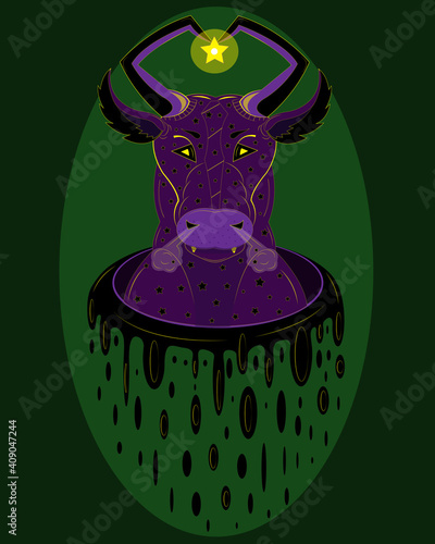 Purple bull demon comes out of the portal 