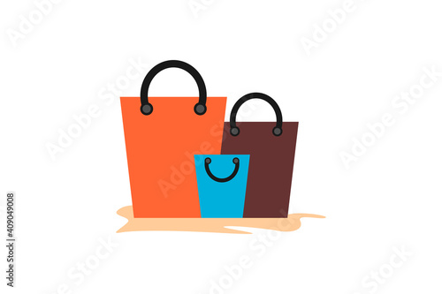 Shopping bag flat 3d isolated on White Background.