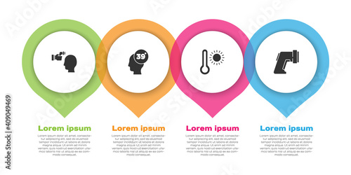 Set Checking body temperature, High human, Meteorology thermometer and Digital. Business infographic template. Vector.