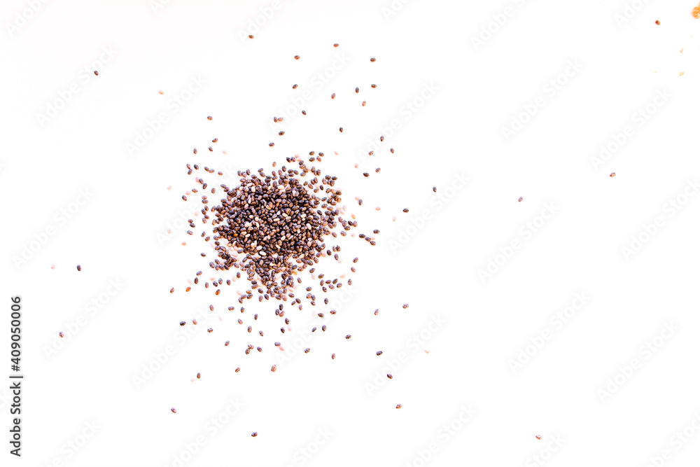 Chia seeds with a top view with space. Seed Chia seeds with a top view with space. Seed