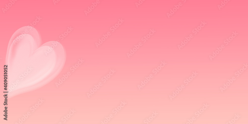 Pink heart is isolated on light pink background. One large, whole heart. Left allocation. Copy space.