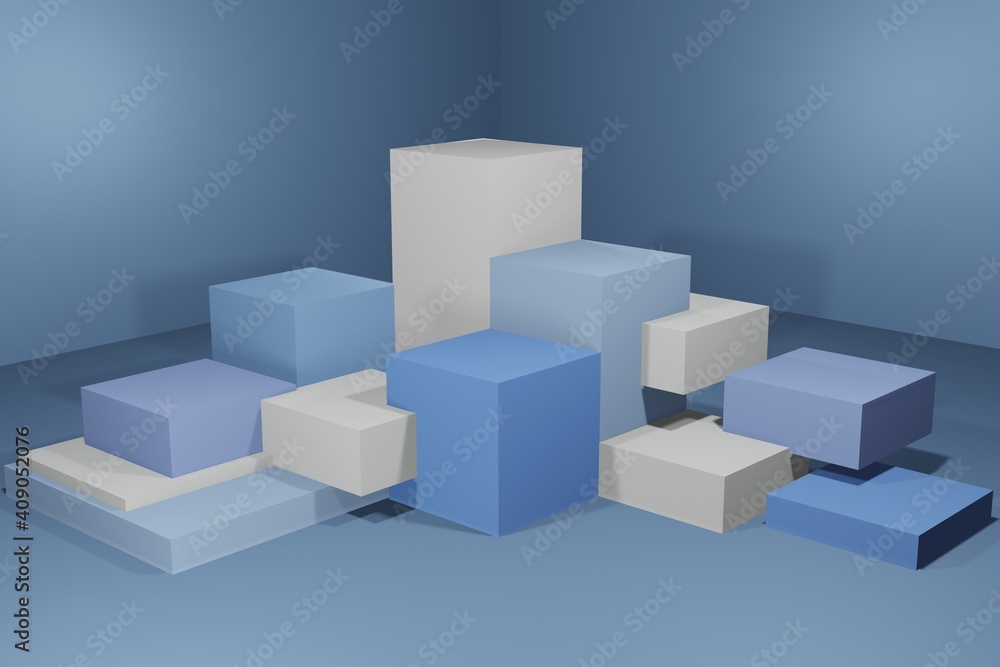 Abstract blue cubes, Mock up of podium abstract podium 3d render. Abstract blue cubes, Mock up of podium abstract podium 3d render.