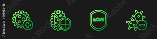 Set line Shield protecting from virus, Positive, and Negative. Gradient color icons. Vector.