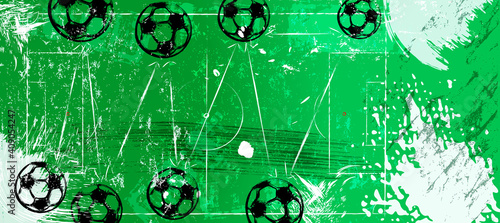 abstact background with soccer ball, football, with paint strokes and splashes, grungy, free copy space