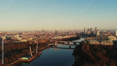 London skyline establishing shot from Battersea park photo