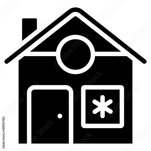 Building with medical sign, clinic icon
