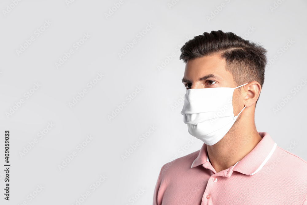 Man in protective face mask on white background Man in protective face mask on white background