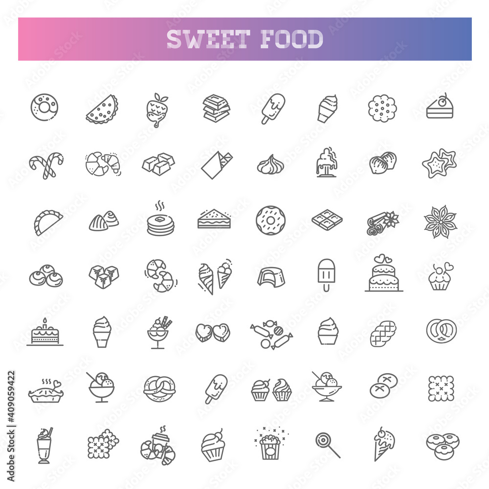 Set vector line icons in flat design chocolate, dessert and candy Set vector line icons in flat design chocolate, dessert and candy