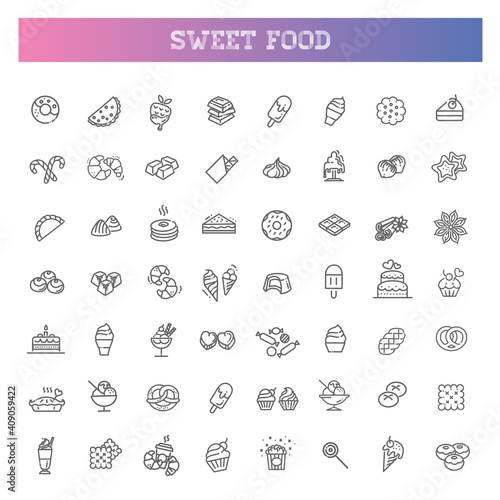 Set vector line icons in flat design chocolate  dessert and candy