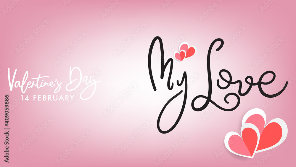 Valentines Day typography  with handwritten calligraphy on Pink background. Vector Illustration EPS 10