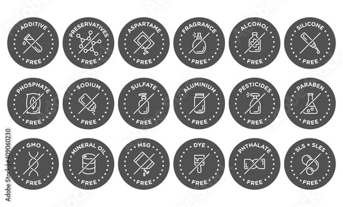 Natural, organic, eco, bio product badges, no additives