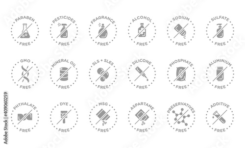 Natural, organic, eco, bio product badges, no additives