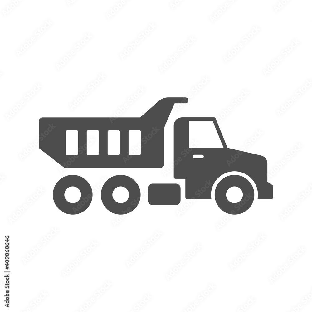 Dump truck glyph icon or industrial vehicle sign