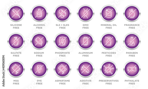 Natural, organic, eco, bio product badges, no additives