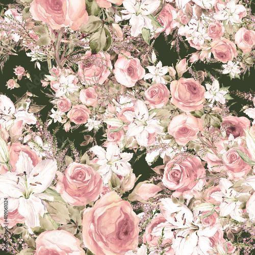  Seamless pattern bouquet of roses and a lil © Irina Chekmareva