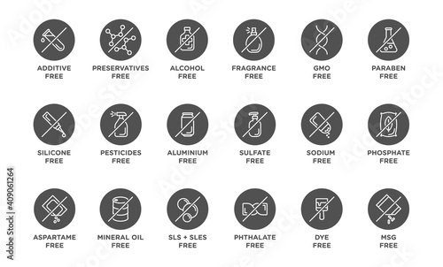 Natural, organic, eco, bio product badges, no additives