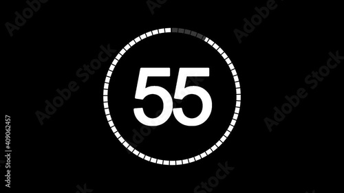 60 second alpha black & white Countdown timer with transparent background